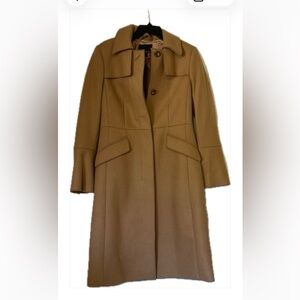 Women's Camel Long Wool Coat - Tailored Single-Breasted Style
